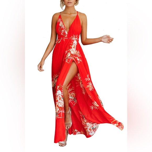 Hello Molly Floral Red Maxi Dress - Picture 3 of 5